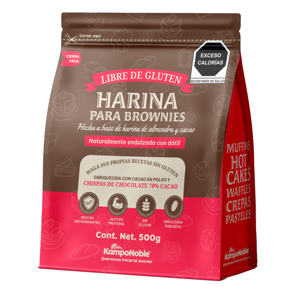 Harina Para Brownies de almendra , cacao & chispas de chocolate | Sin Gluten | Endulzada Naturalmente Con Dátil | Contenido Neto : 500 gramos