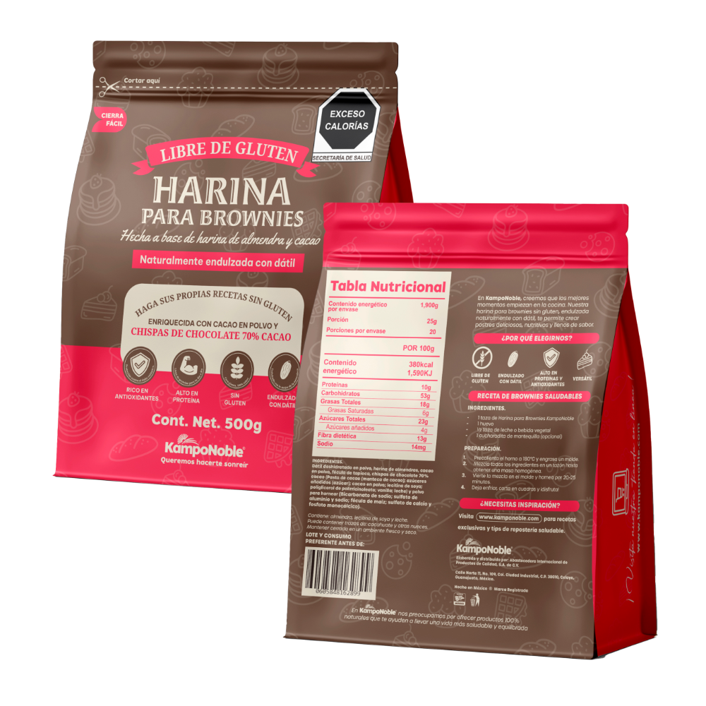Harina Para Brownies de almendra , cacao & chispas de chocolate | Sin Gluten | Endulzada Naturalmente Con Dátil | Contenido Neto : 500 gramos