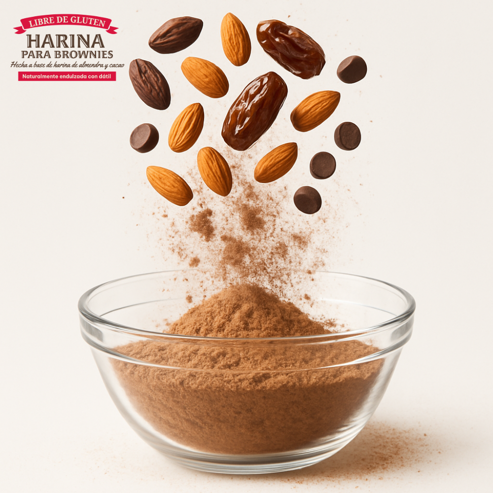 Harina Para Brownies de almendra , cacao & chispas de chocolate | Sin Gluten | Endulzada Naturalmente Con Dátil | Contenido Neto : 500 gramos