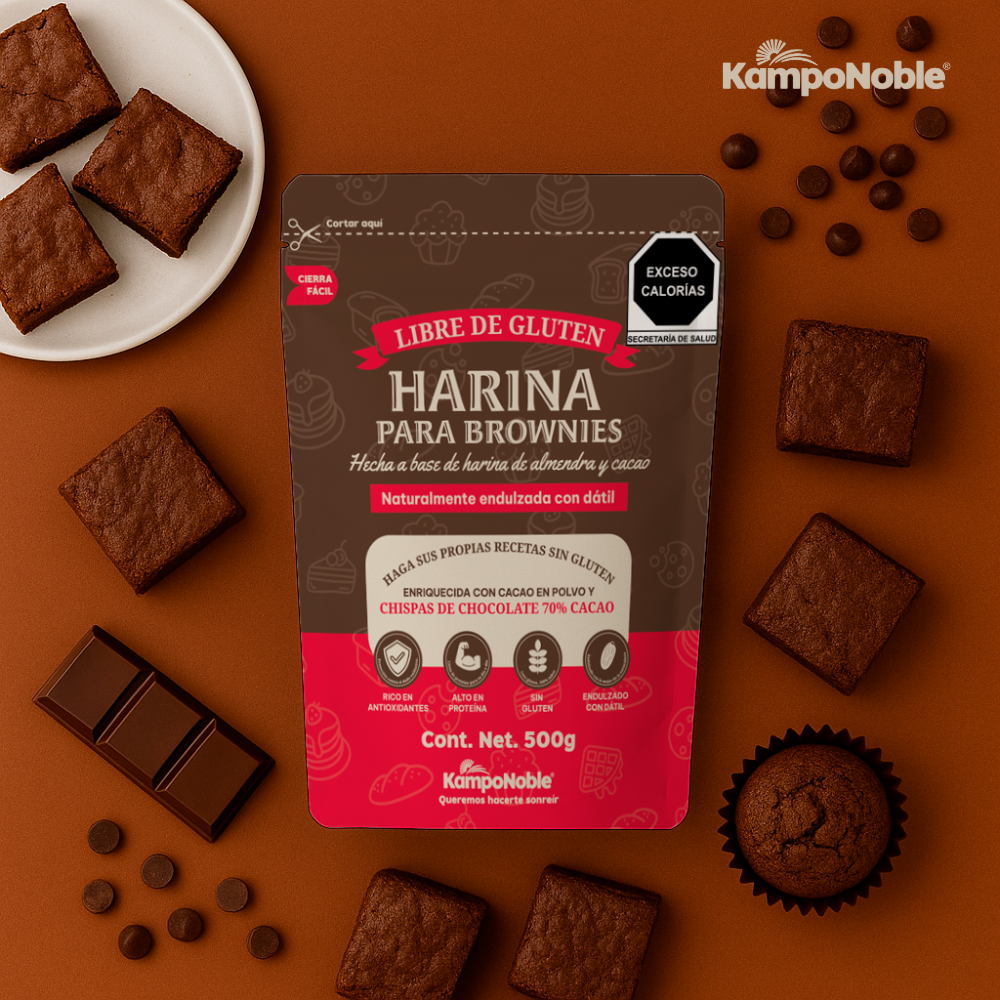 Harina Para Brownies de almendra , cacao & chispas de chocolate | Sin Gluten | Endulzada Naturalmente Con Dátil | Contenido Neto : 500 gramos