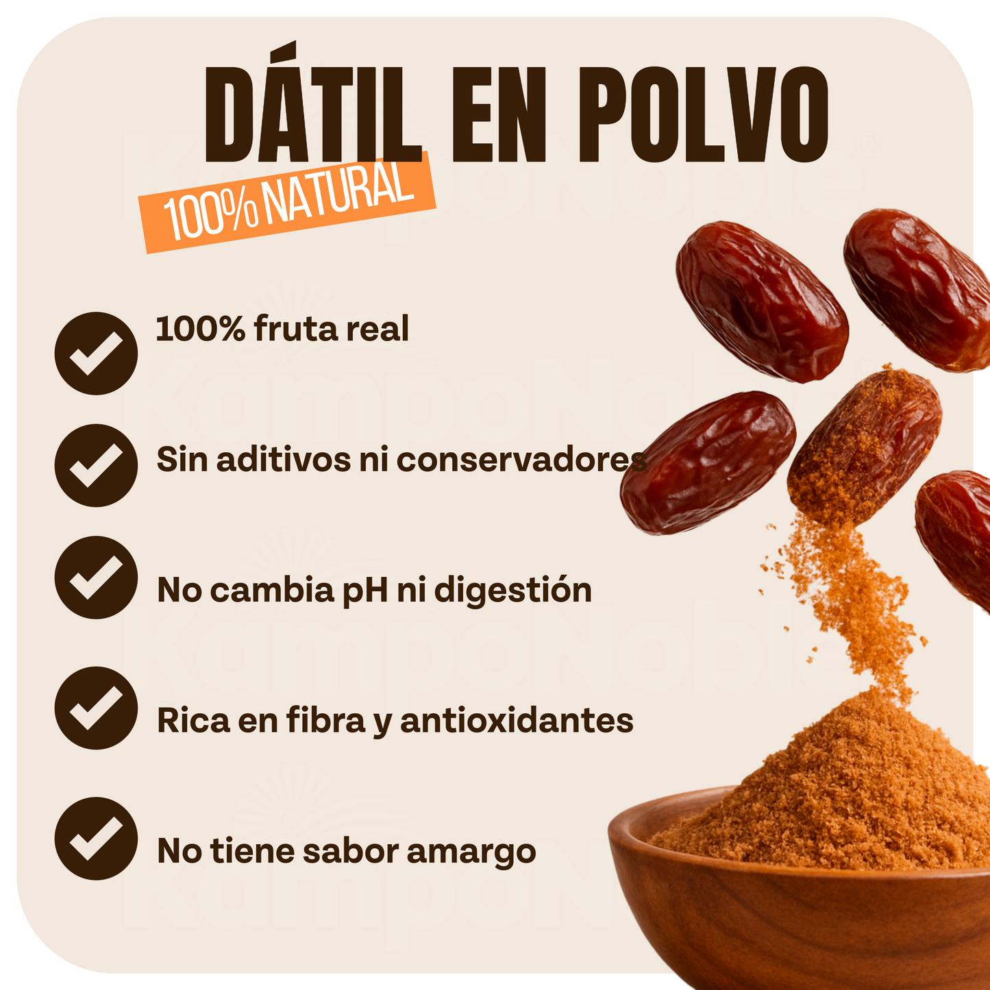 Azúcar de Dátil "DatSweet" | Polvo de Dátil deshidratado | Endulzante 100% Natural | Solo 1 ingrediente | Contenido Neto: 500g
