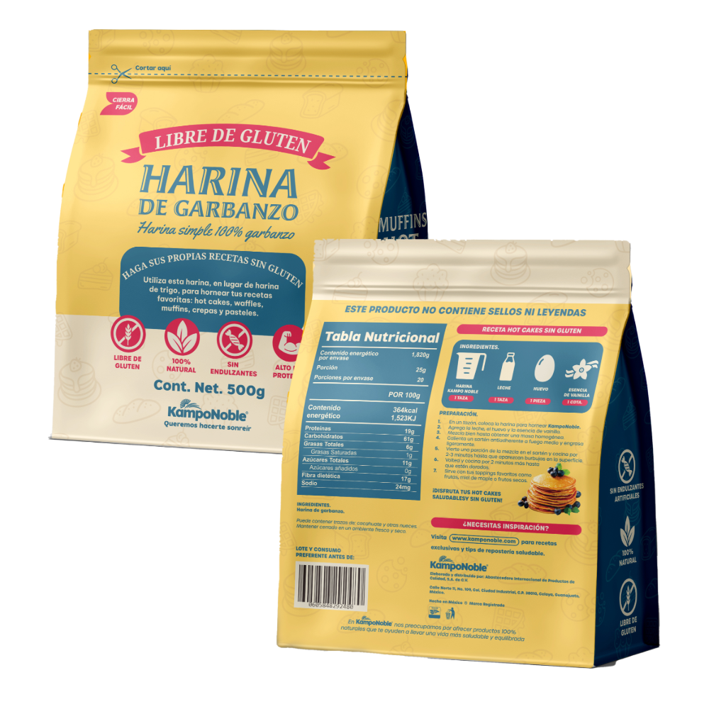 Harina 100% Garbanzo | Solo 1 Ingrediente | Sin Gluten | Alta en Proteína | Contenido Neto : 500g