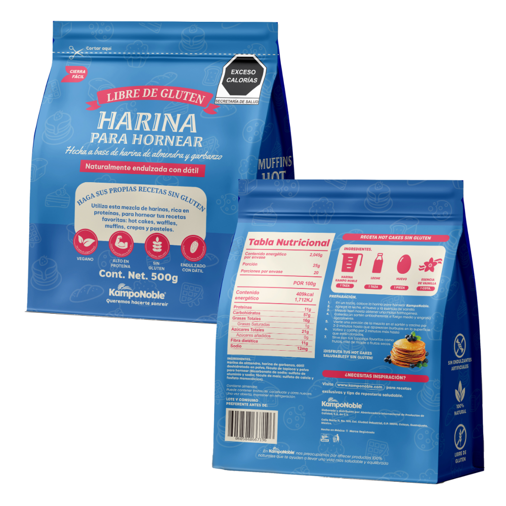 Harina Para Hornear De Almendra & Garbanzo | Endulzada Naturalmente Con Dátil | Sin Gluten | Alta En Proteína | Contenido Neto : 500g