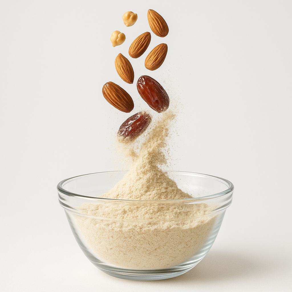 Harina Para Hornear De Almendra & Garbanzo | Endulzada Naturalmente Con Dátil | Sin Gluten | Alta En Proteína | Contenido Neto : 500g