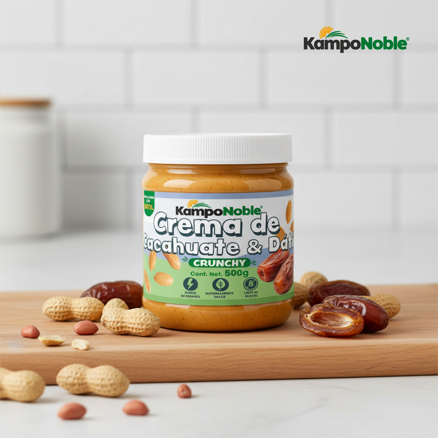 Crema Crunchy de Cacahuate Endulzada con Dátil