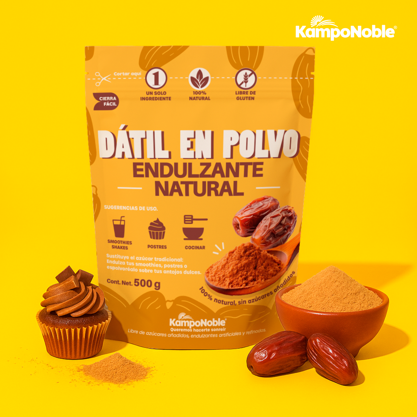 Azúcar de Dátil "DatSweet" | Polvo de Dátil deshidratado | Endulzante 100% Natural | Solo 1 ingrediente | Contenido Neto: 500g