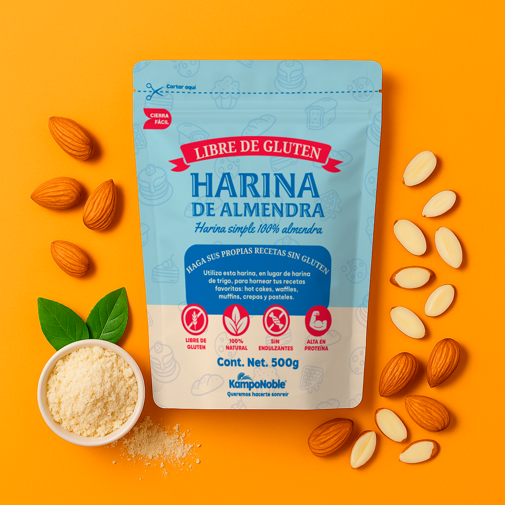 Harina Integral 100% Almendra | Sin Gluten | Sin azucares añadidos , Sin Sal , Sin Conservadores | Contenido Neto: 500g | KampoNoble