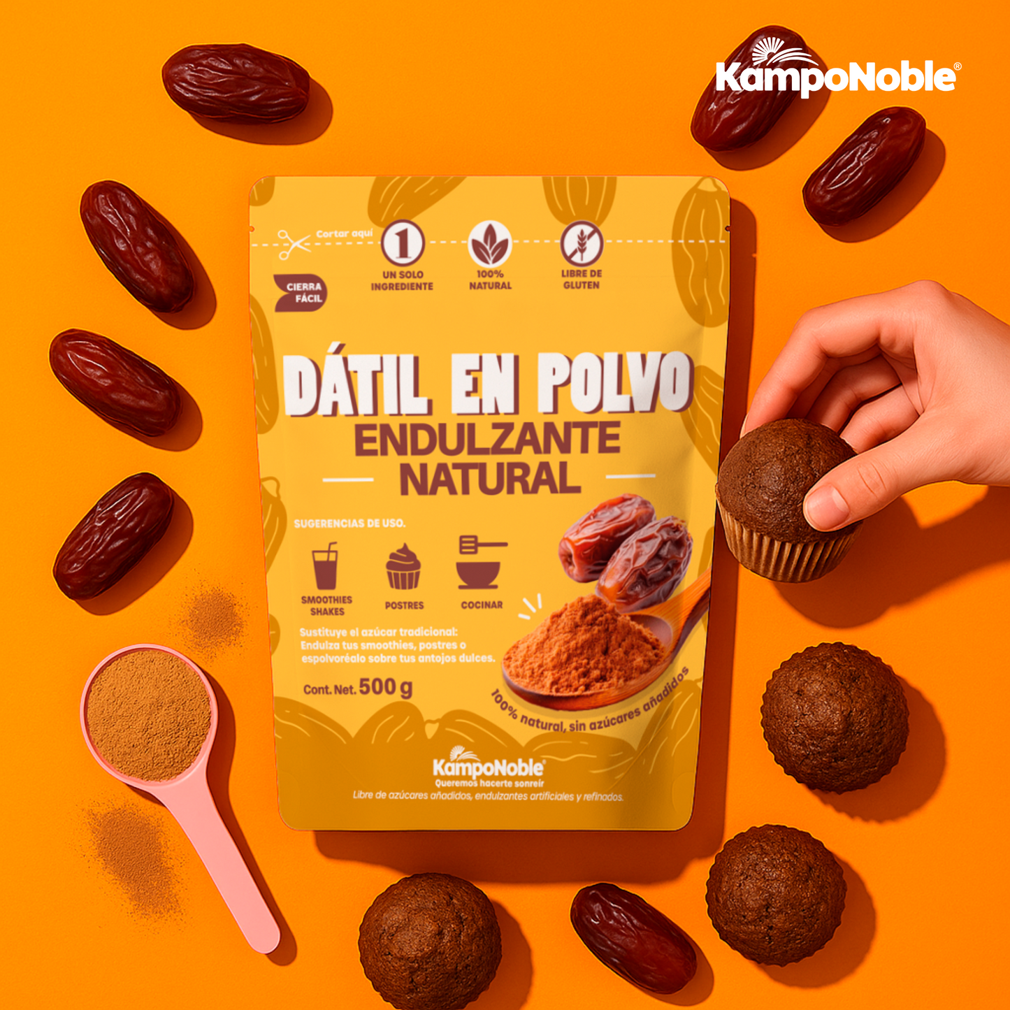 Azúcar de Dátil "DatSweet" | Polvo de Dátil deshidratado | Endulzante 100% Natural | Solo 1 ingrediente | Contenido Neto: 500g