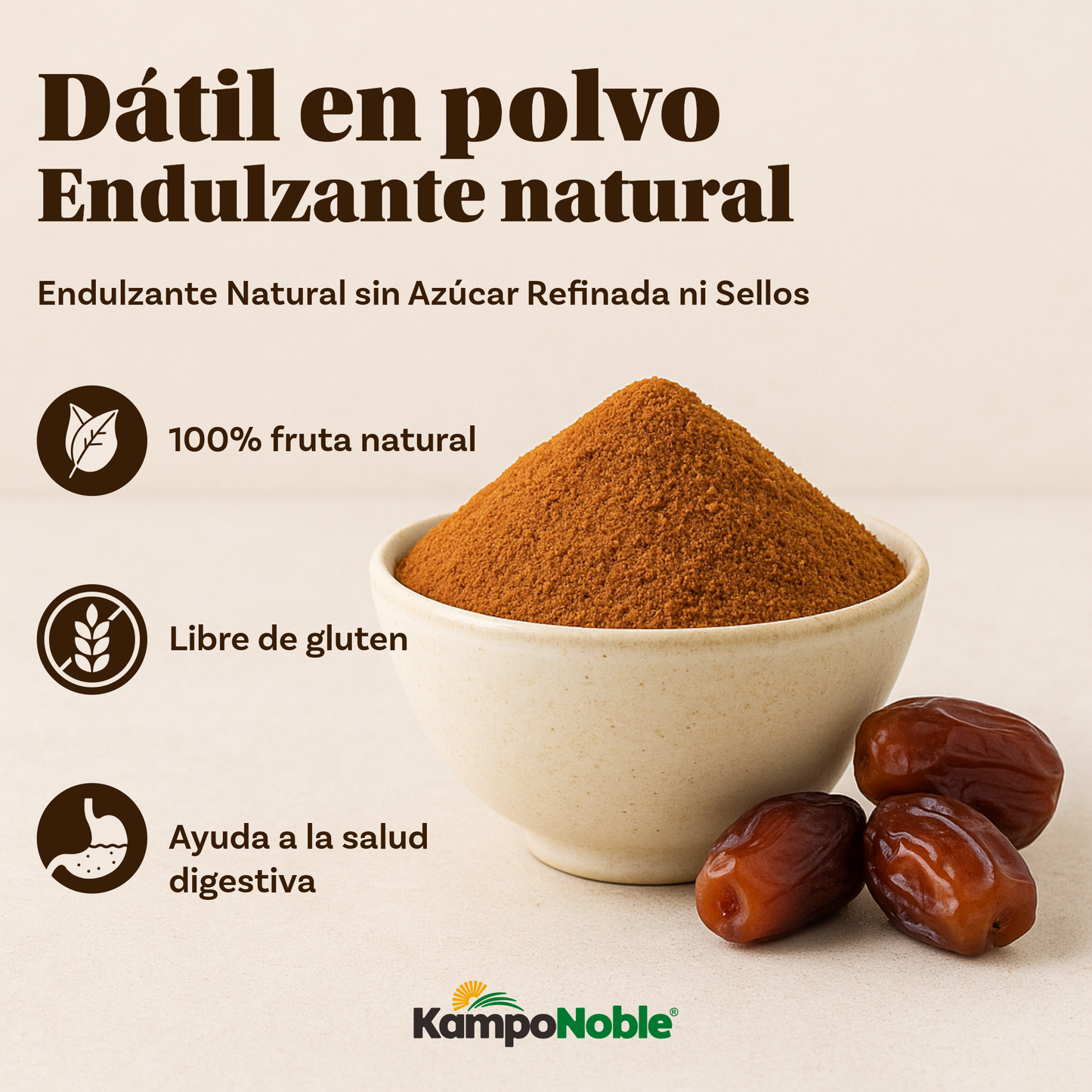 Azúcar de Dátil "DatSweet" | Polvo de Dátil deshidratado | Endulzante 100% Natural | Solo 1 ingrediente | Contenido Neto: 500g