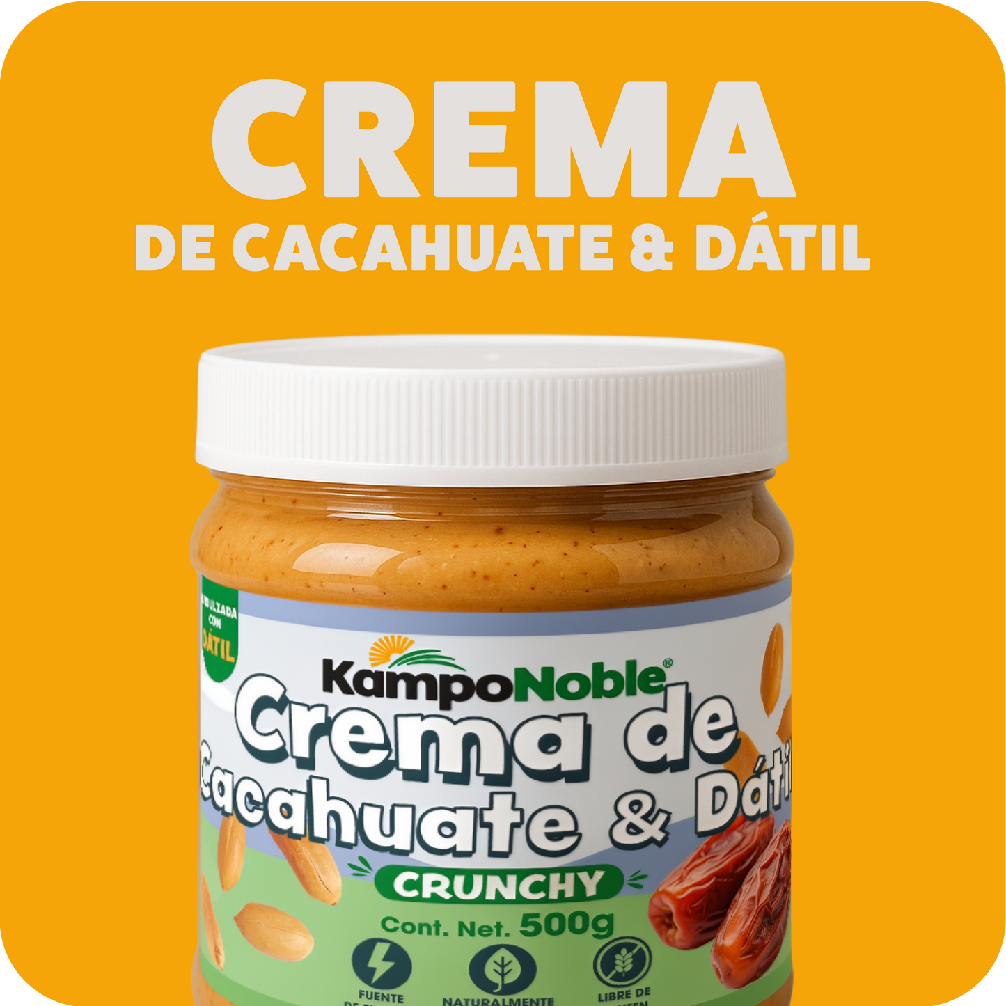 Crema Crunchy de Cacahuate Endulzada con Dátil