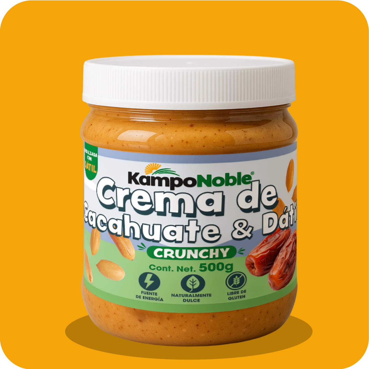 Crema Crunchy de Cacahuate Endulzada con Dátil