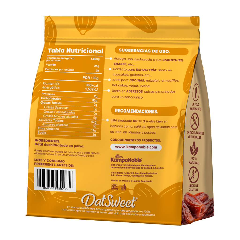 Azúcar de Dátil "DatSweet" | Polvo de Dátil deshidratado | Endulzante 100% Natural | Solo 1 ingrediente | Contenido Neto: 500g