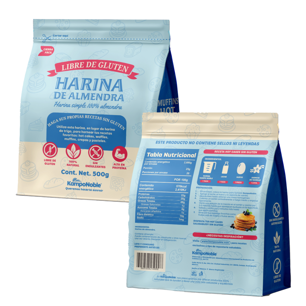 Harina Integral 100% Almendra | Sin Gluten | Sin azucares añadidos , Sin Sal , Sin Conservadores | Contenido Neto: 500g | KampoNoble