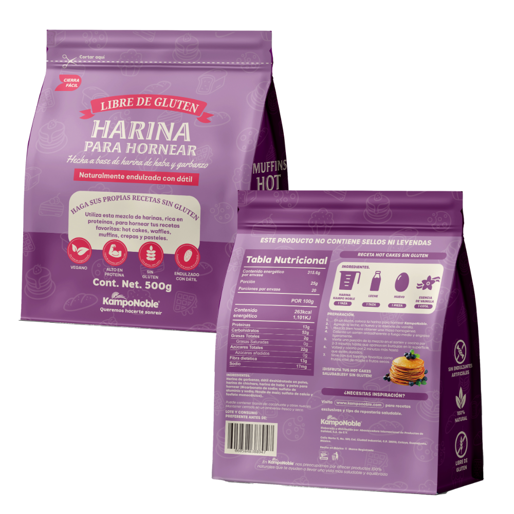 Harina para Hornear de Garbanzo , Chícharo &  Haba | Endulzada Naturalmente con Dátil | Sin Gluten