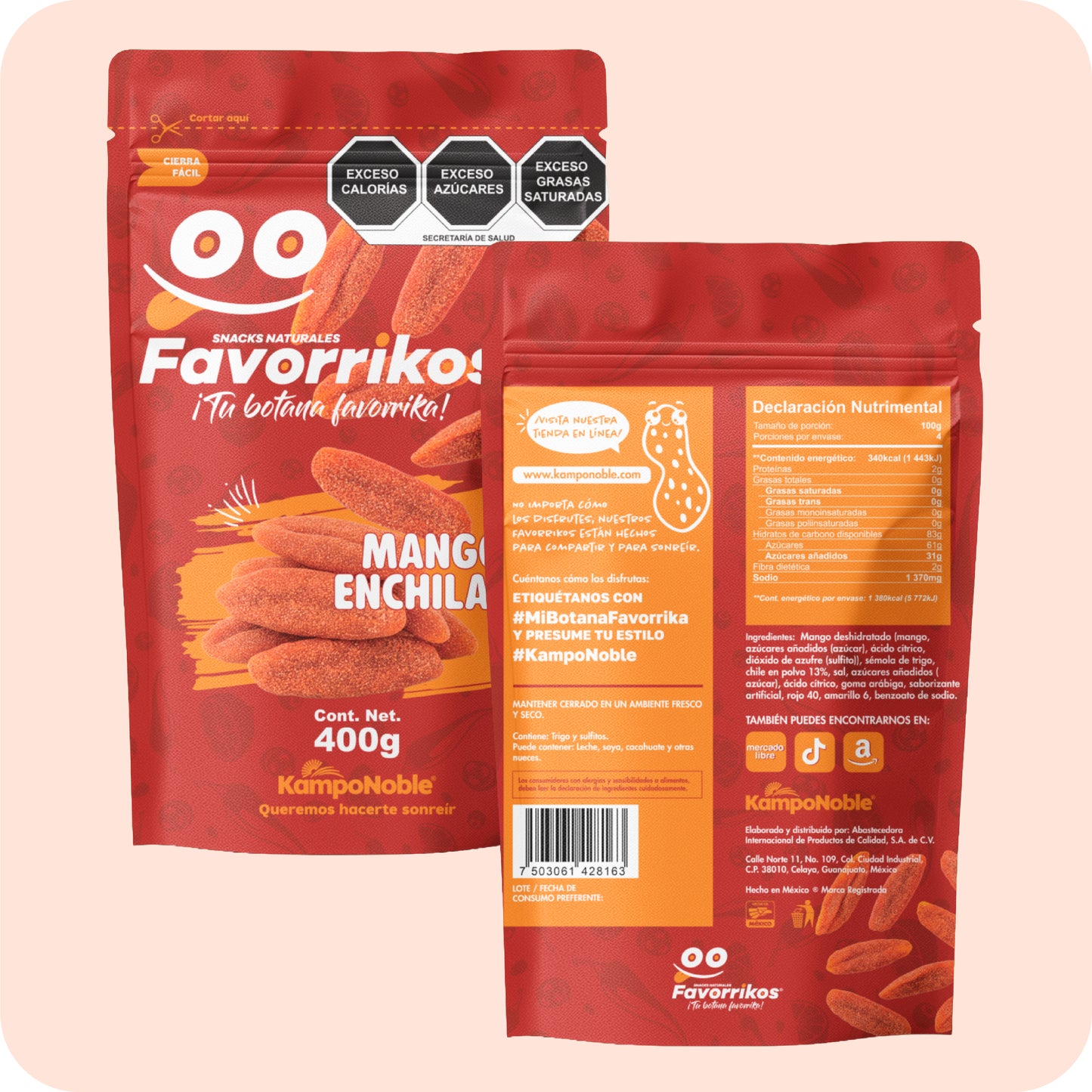Mango Deshidratado Enchilado Favorrikos® | Snack Dulce con Chilito | 400g | KampoNoble®